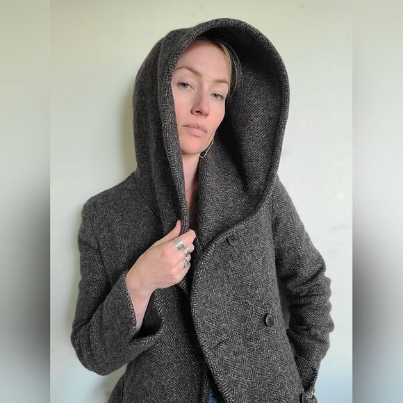 The Elvish Hooded Wool Double Breasted Trench Coat by m0851 S - Picture 12 of 16